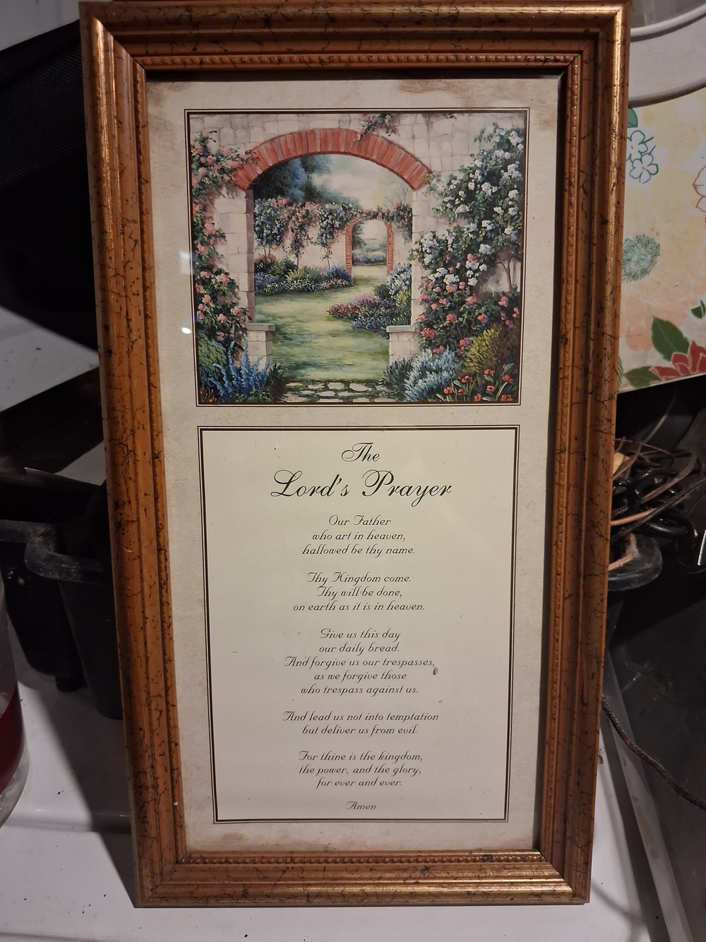 Framed 'The Lord's Prayer' Wall Art with Garden Illustration